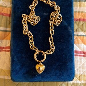 Reimagined Gold tone puff Heart Pendant on vintage chain Necklace